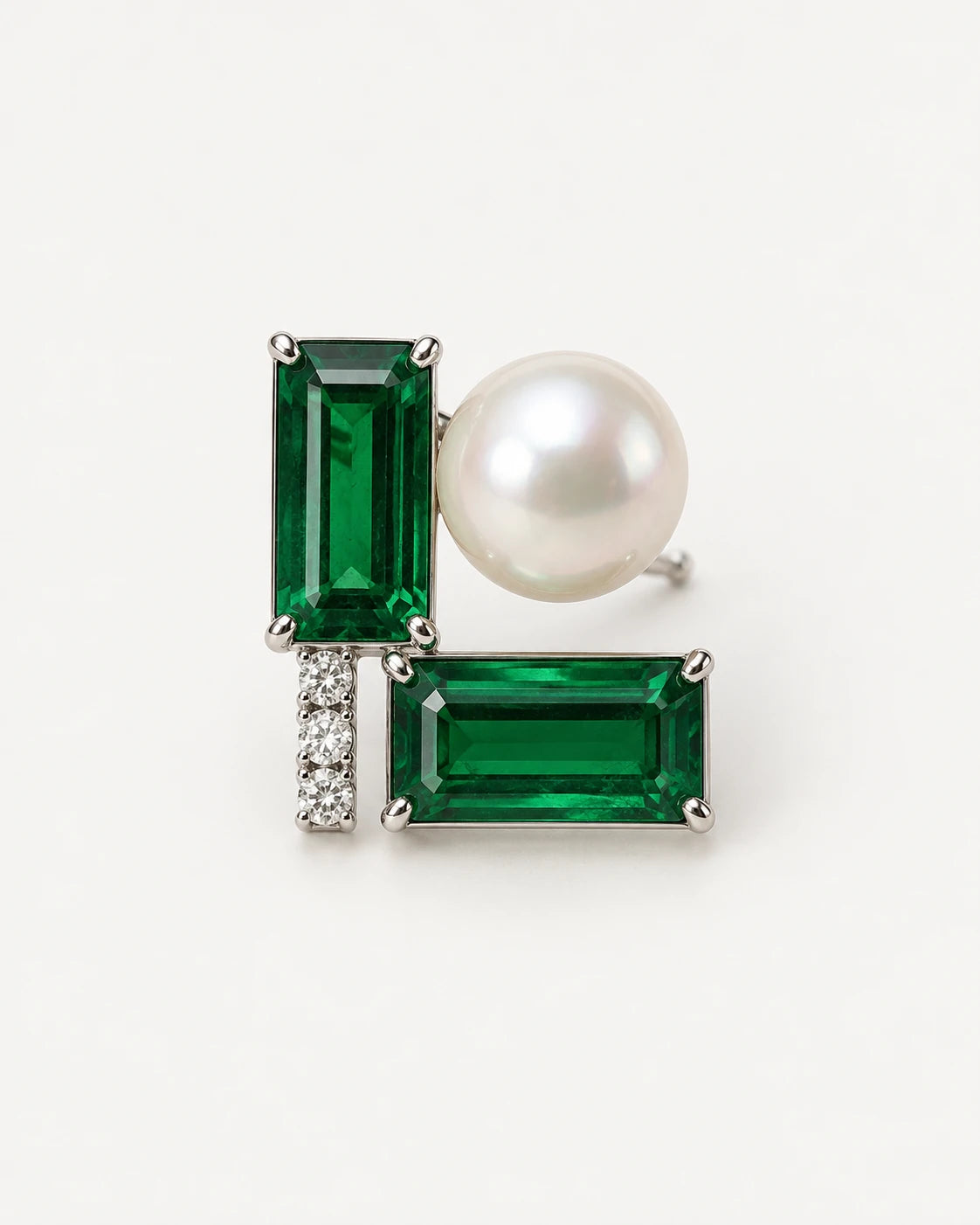 Geometric green-stone and pearl brooch concept