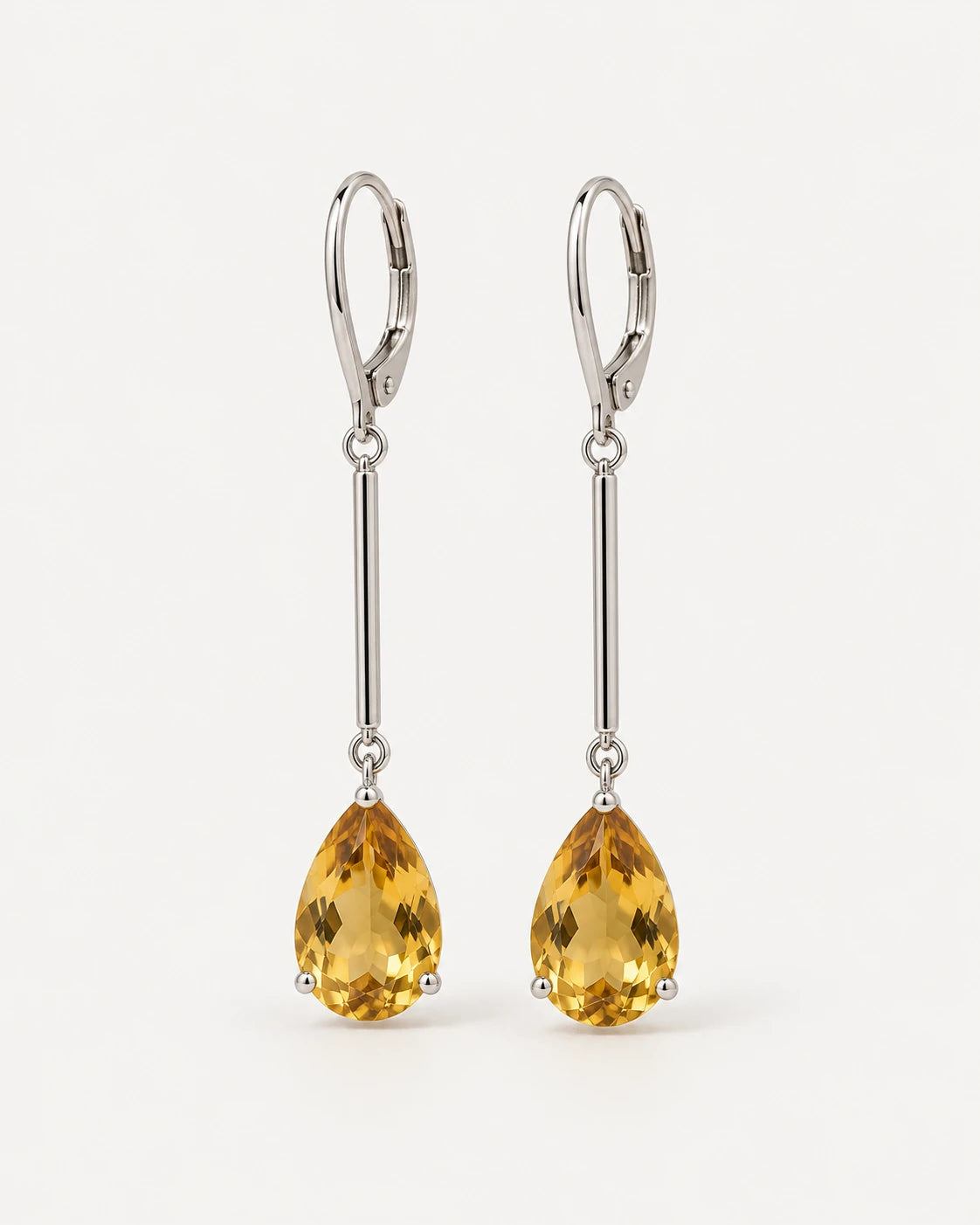 Golden Hour Drops. Paired pear-shaped drops on slender bars.