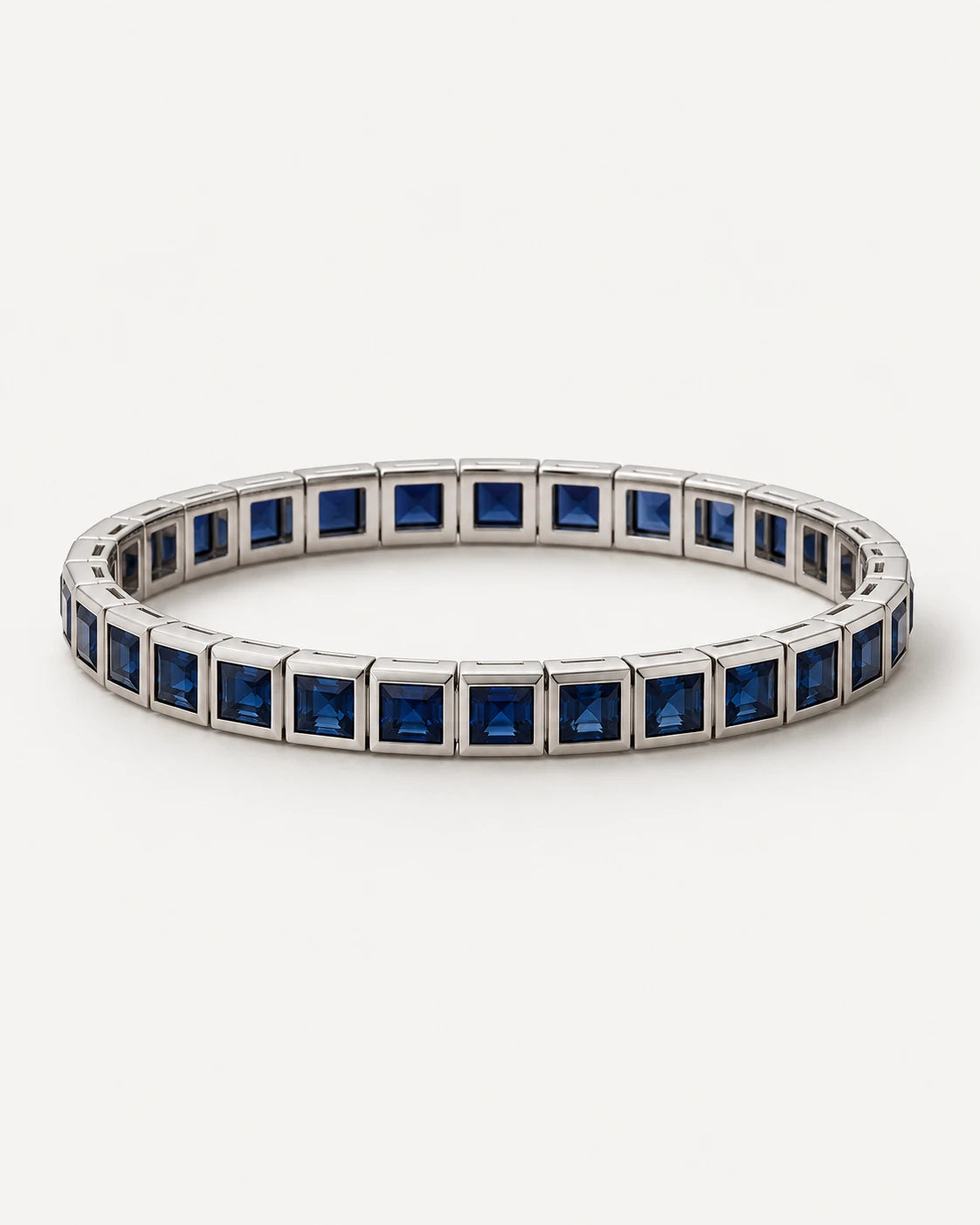 Blue square-stone white-metal bangle concept