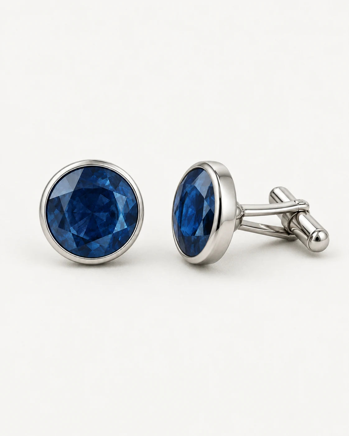 AI concept: Blue Disc Cufflinks, three-quarter construction view