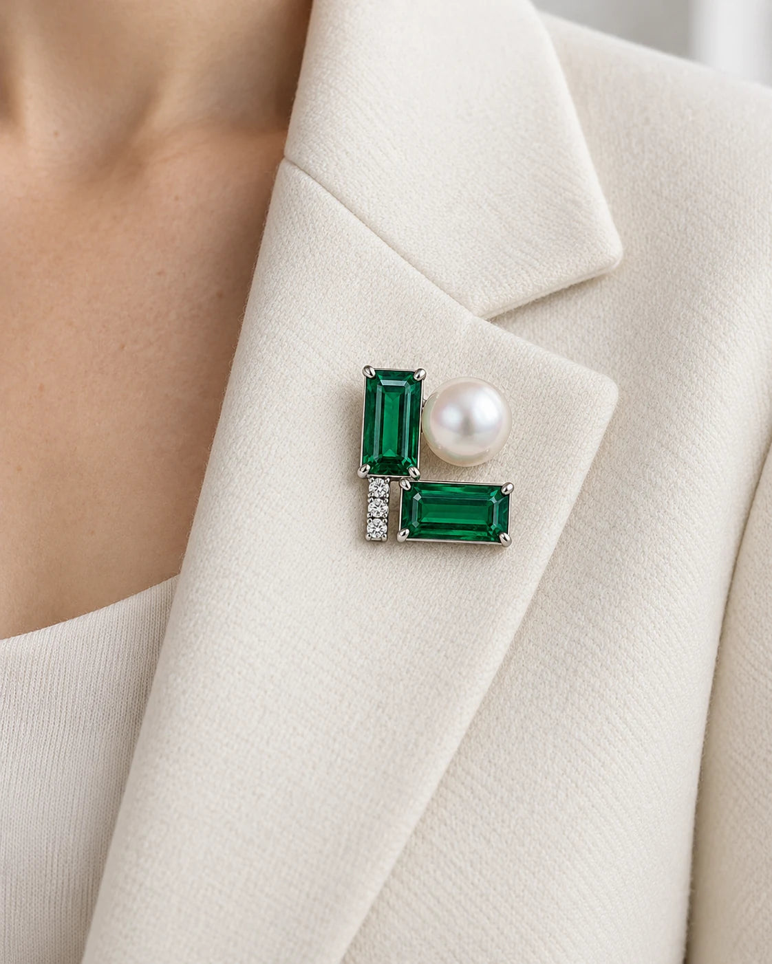 AI concept: Verdant Angle Brooch, wearing study