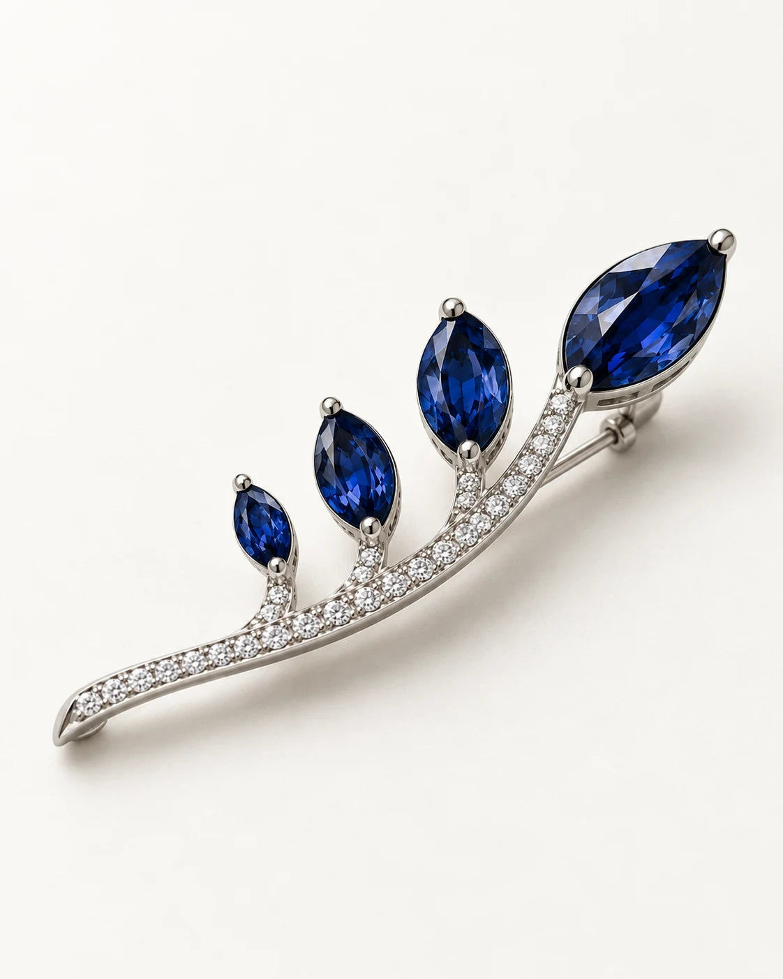 AI concept: Blue Leaf Brooch, three-quarter construction view