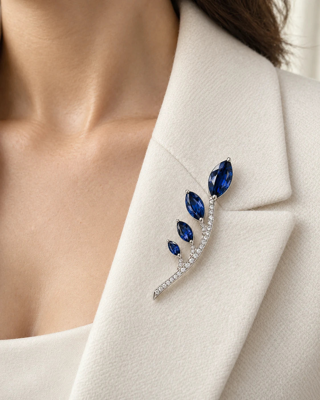 AI concept: Blue Leaf Brooch, wearing study