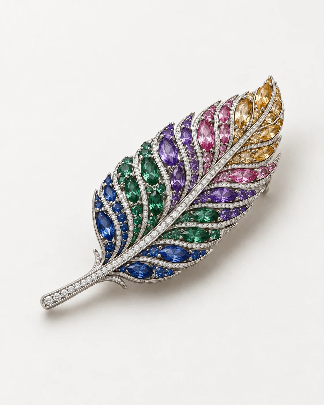 AI concept: Chromatic Feather Brooch, three-quarter construction view