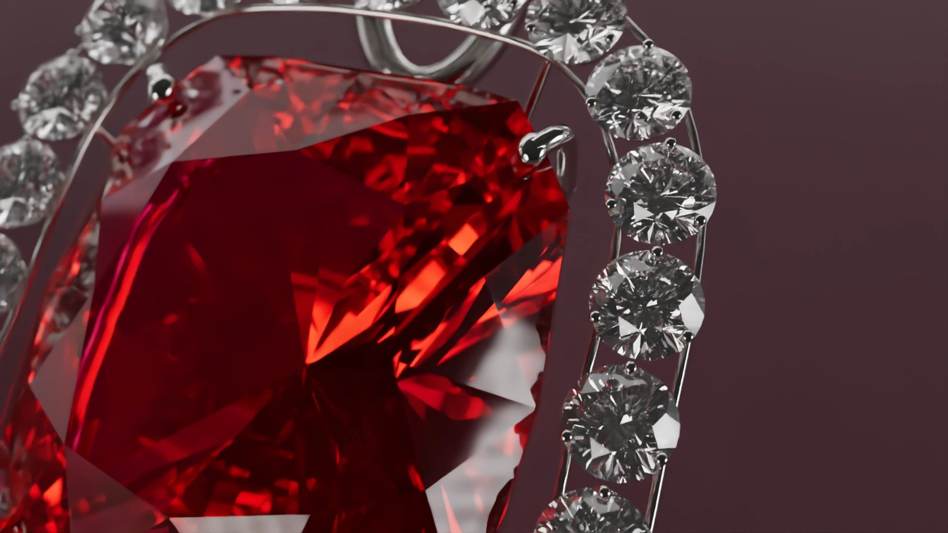 Original CGI macro study of a red gemstone and its setting; not physical inventory