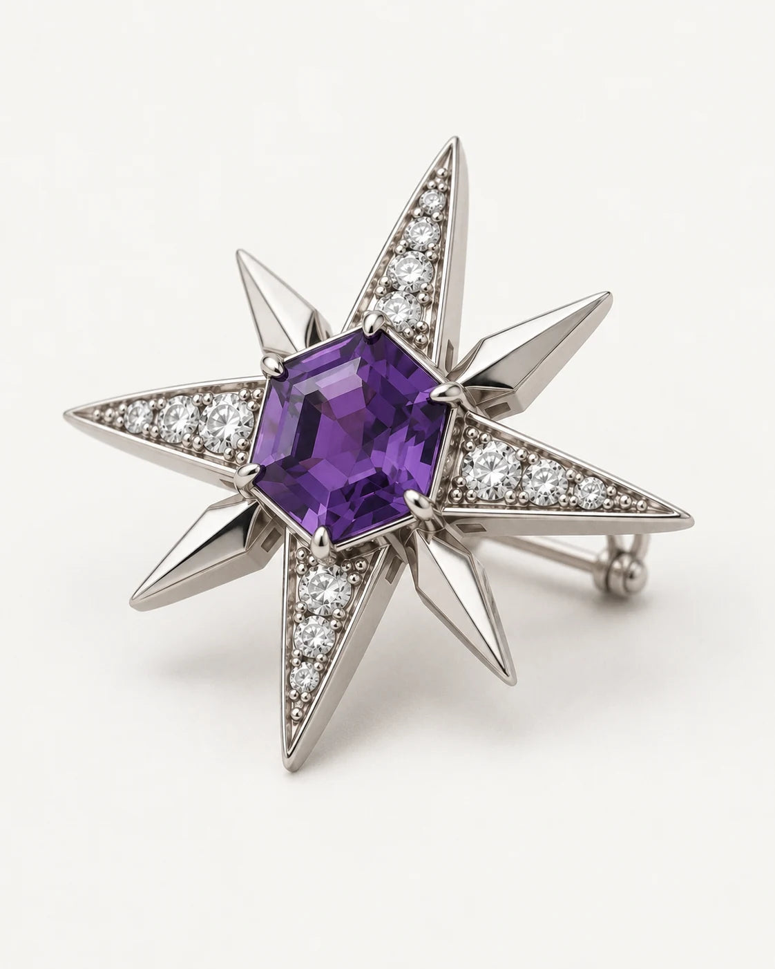 AI concept: Violet North Star Brooch, three-quarter construction view