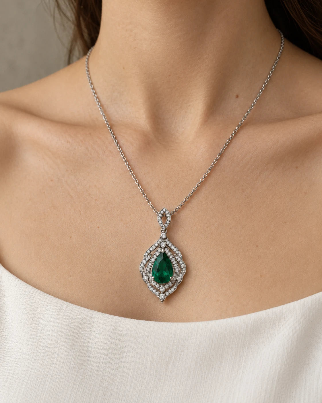 AI concept: Verdant Lace Pendant, wearing study
