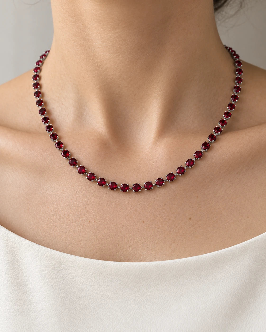 AI concept: Crimson Circle Necklace, wearing study