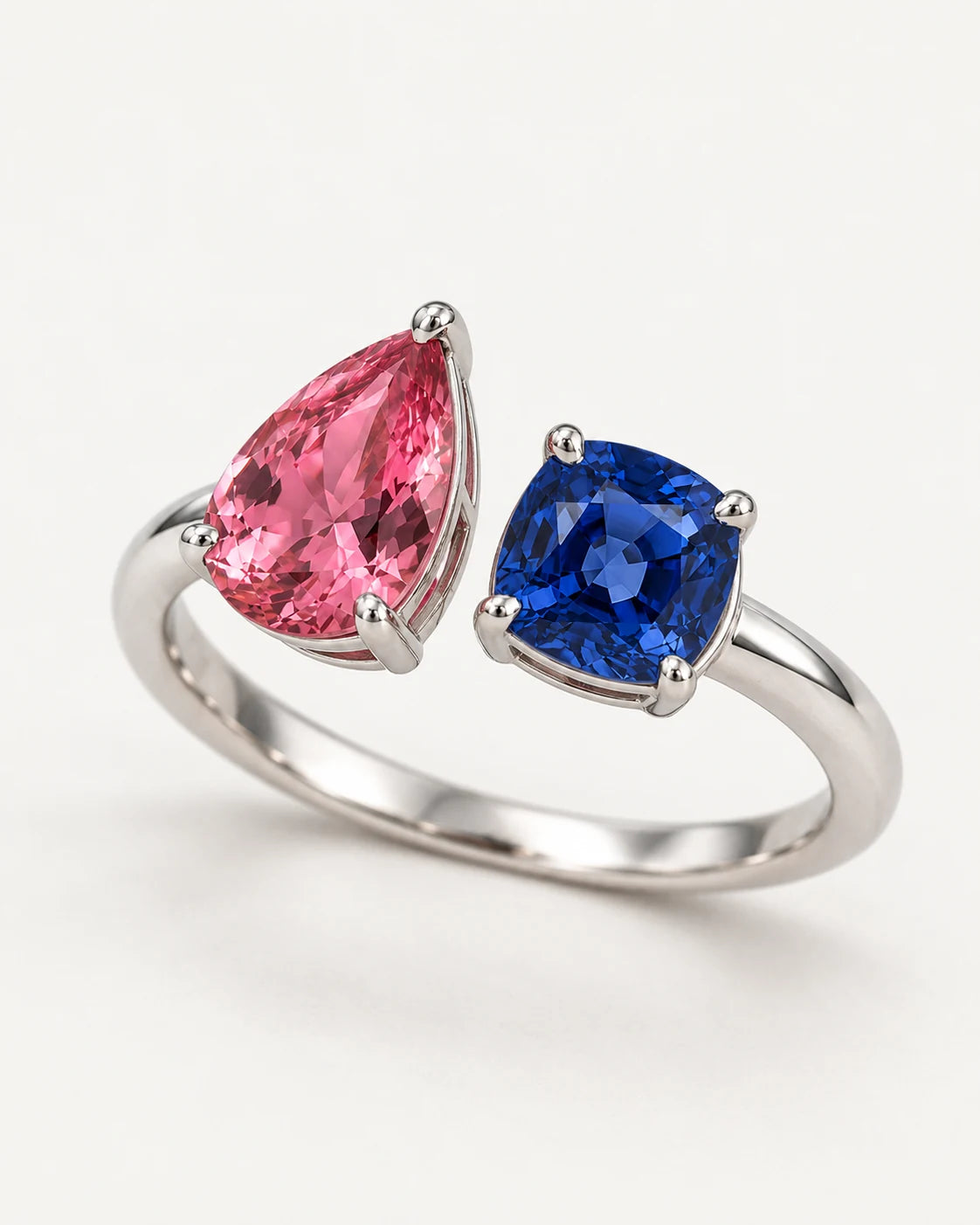 AI concept: Pink and Blue Duet Ring, three-quarter construction view