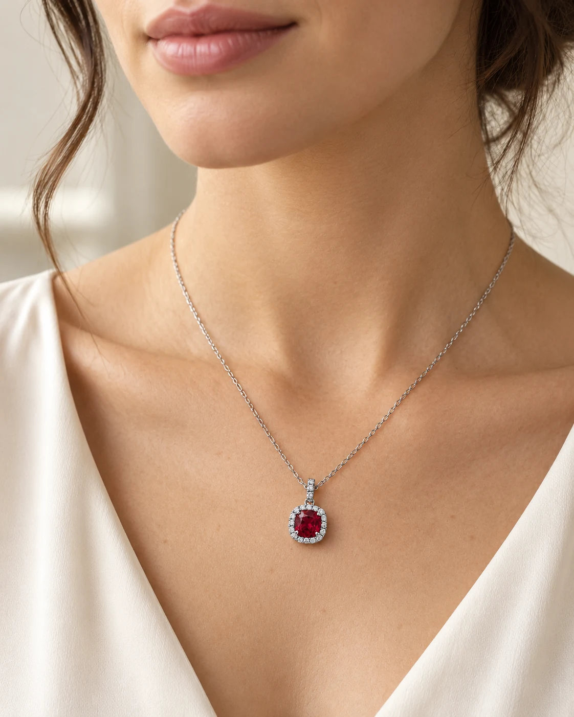AI concept: Crimson Cushion Pendant, wearing study